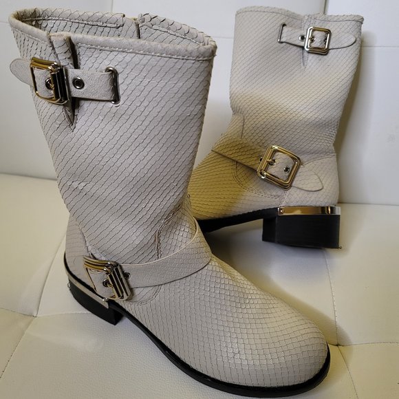 VINCE CAMUTO MOTORCYCLE BOOTS (TAN ) - Picture 1 of 16